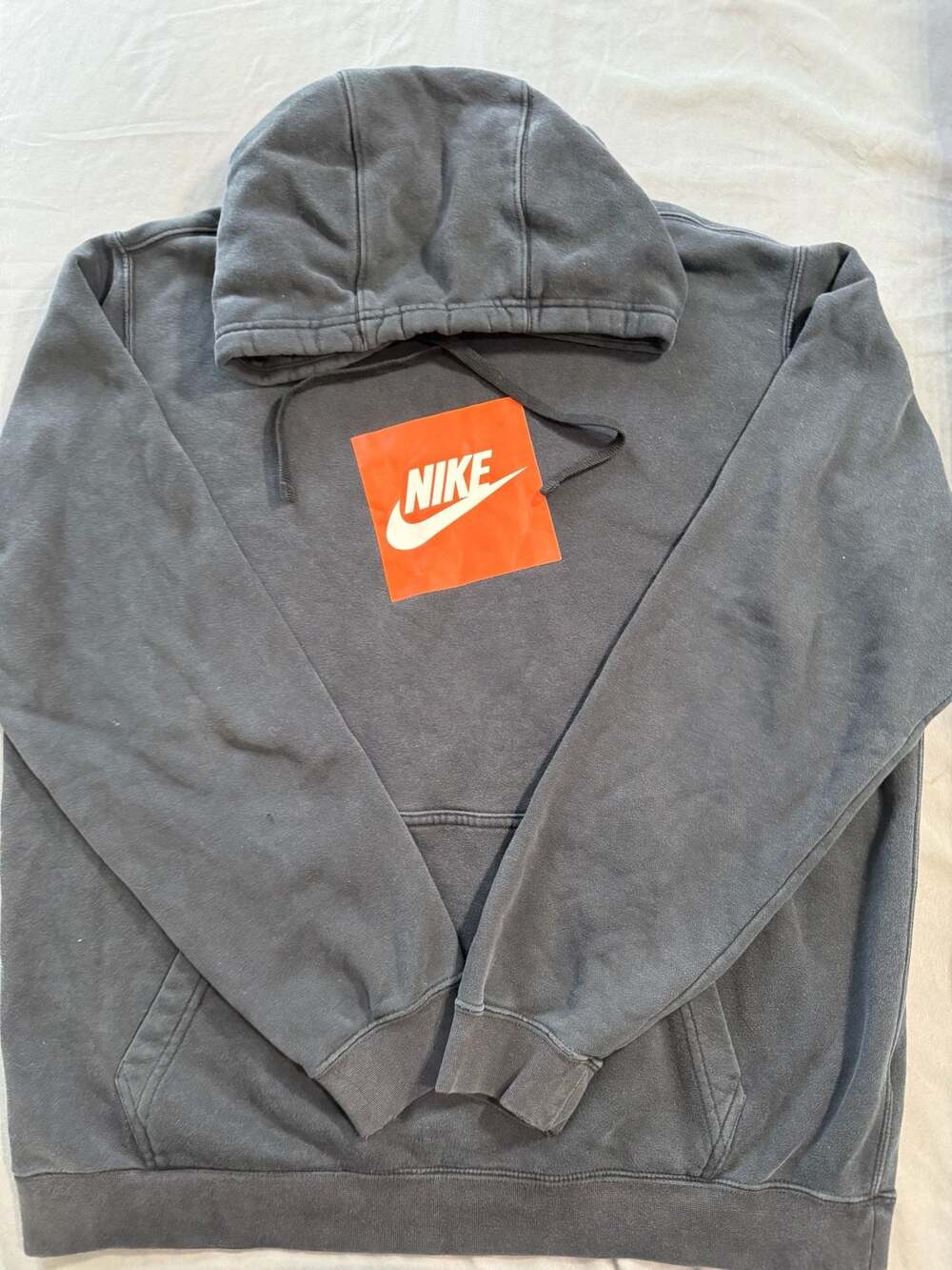 Nike Men's Gray Pullover Hoodie with Orange Box Logo